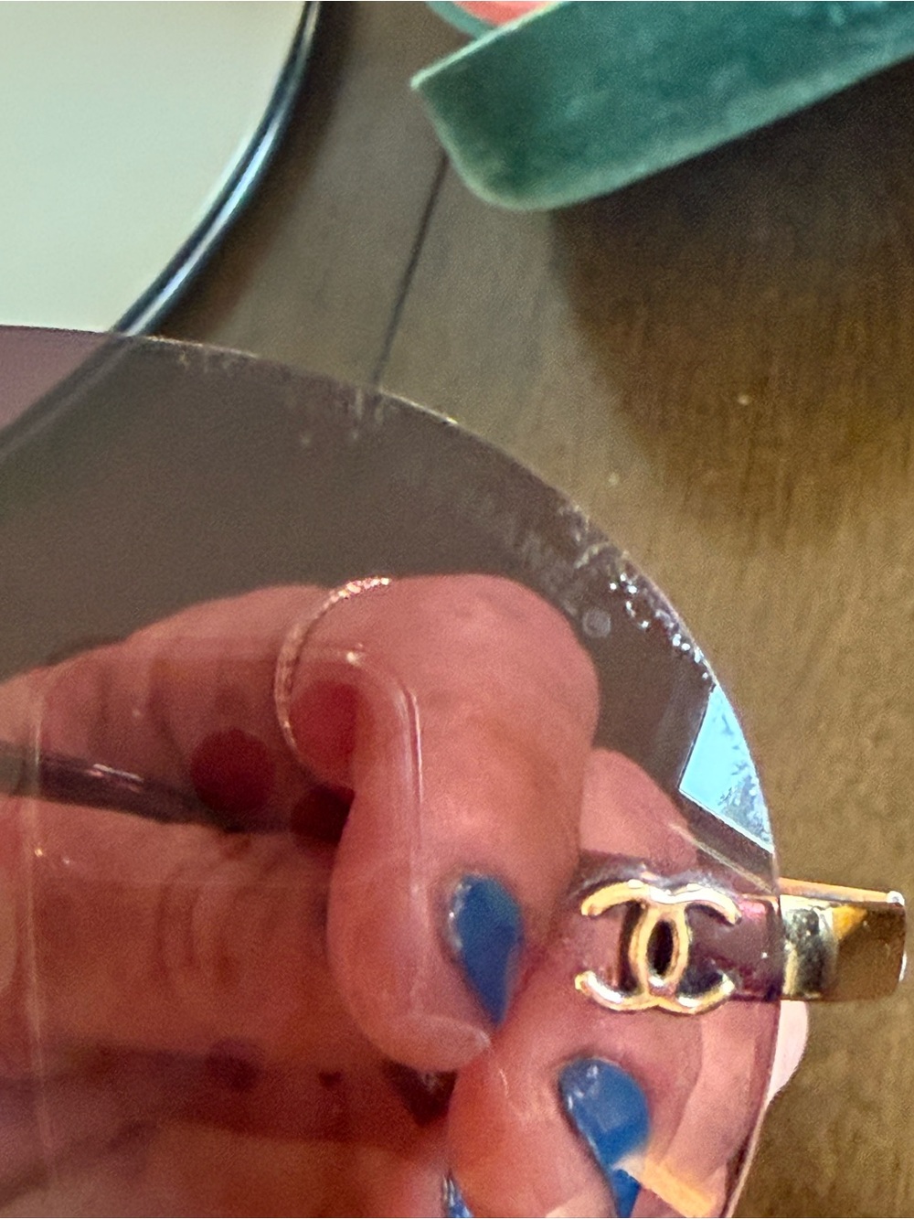 CHANEL Oversized Rimless Sunglasses in Gradient Purple with Gold CC Accents - Picture 6 of 14
